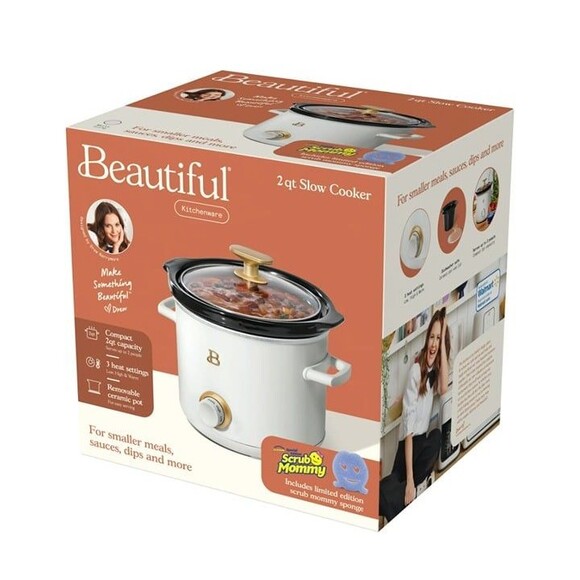 Beautiful 2 Qt Slow Cooker Crock Pot with Scrub Mommy White Icing NEW IN BOX - Picture 8 of 8